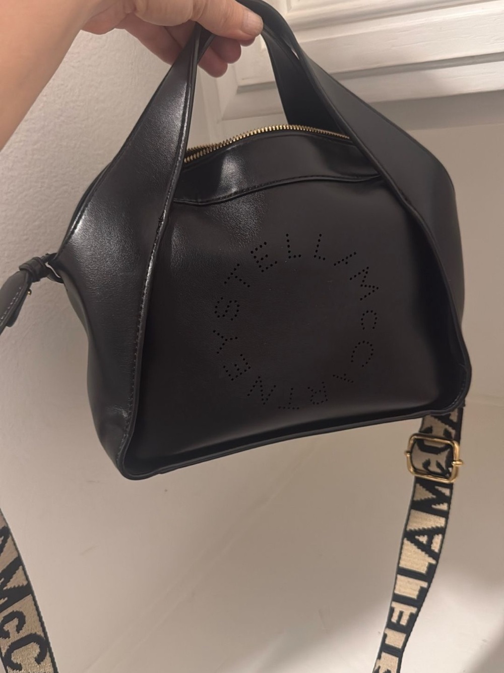 Stella McCartney Black Perforated Logo Crossbody Tote